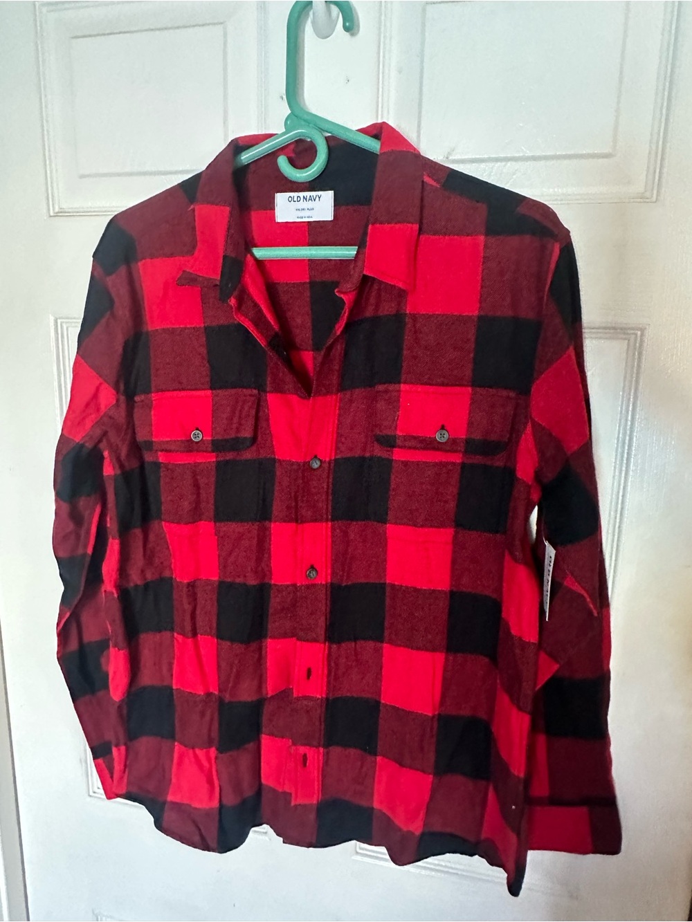 Old Navy Red & Black Buffalo Plaid Button-Up Shirt Boys XXL plus